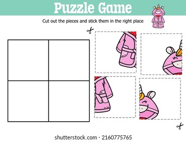 Puzzle-Spiel für Kinder mit Vektorgrafik zum Schneiden und Streichen von Stücken mit Doodle-Bademantel