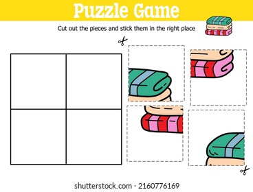 Niños educadores vectores puzzle juego para cortar y pegar piezas con toallas de doodle