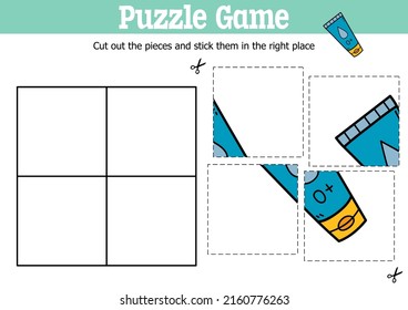 Vector educational kids puzzle game to cut and stick pieces with doodle  cream