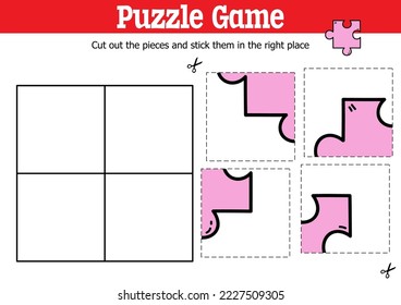 Niños educadores vectores puzzle juego para cortar y pegar piezas con rompecabezas de garabatos