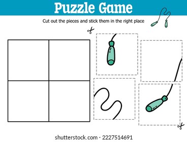Niños educadores vectores puzzle juego para cortar y pegar piezas con cuerda de salto de doodle