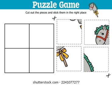 Niños educadores vectores puzzle juego para cortar y pegar piezas con caballo de garrapatas 