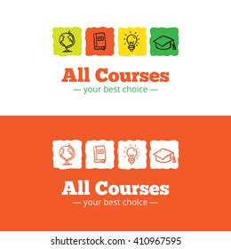 Vector educational logo in doodle style. Sketchy school and courses logo