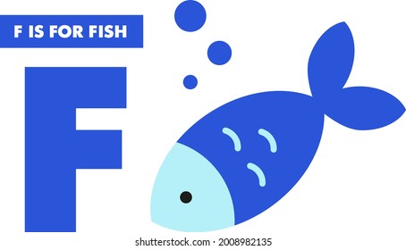 Vector educational puzzle game card for children's alphabet books fish letter blue F for print at home to playing with preschool child on white background