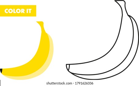 Vector educational puzzle game for children's coloring books yellow banana for print at home to playing with preschool child on white background