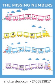 Vector Educational Worksheet Number Practice Fill In The Missing Numbers - choo choo train