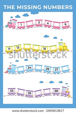 Vector Educational Worksheet Number Practice Fill In The Missing Numbers - choo choo train