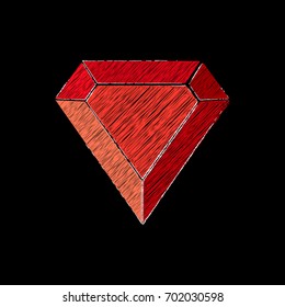 Vector effect of embroidery of a precious stone. Ruby