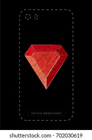 Vector effect of embroidery of a precious stone. Ruby