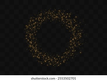 Vector effect of golden circle. Golden dust circle light. Light glittering circle with particles. Luminous fire trail on a transparent background