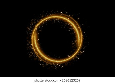 Efeito de vetor do círculo dourado. Luz do círculo de poeira dourada. Círculo brilhante claro com partículas. Trilha luminosa de incêndio sobre fundo transparente