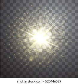 Vector effect of golden lens flare sunburst on transparent background