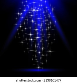 Vector effect of a spotlight with sparkles, blue light effect of light and stars pouring down