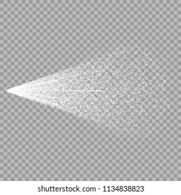 Vector effect of white water spray . Pulverizer Cosmetic jets. The design element is isolated on a transparent background.