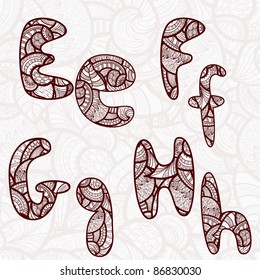 vector e,f,g,h  letters with abstract ethnic floral pattern