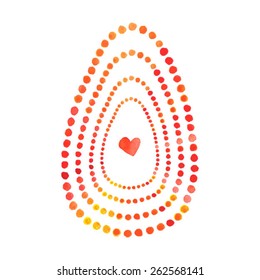 Vector egg from bright dots. Vector greeting card for Easter, watercolor colourful easter egg with heart. Vector illustration on white background.