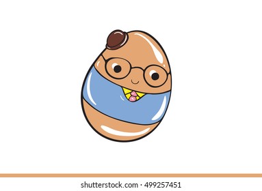 Vector egg emoticon dressed cutely with facial expressions.Isolated in white background. Vector illustration. 