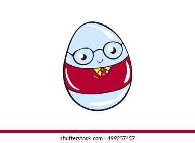 Vector egg emoticon dressed cutely with facial expressions.Isolated in white background. Vector illustration. 