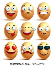 Vector egg face set of emoticons with emotions and facial expressions isolated in white background. Vector illustration
