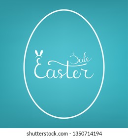 Vector Egg Form Template with Lettering Easter Sale on blue background. For Easter Sale Banner, Flyer, Brochure. Vector illustration for Your Design, Web.