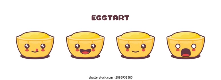 vector egg tart cartoon mascot, with different facial expressions. suitable for icons, logos, prints, stickers, etc.