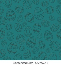Vector Egg thin line seamless blue background. Greeting easter card backdrop illustration EPS10