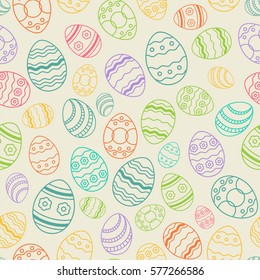 Vector Egg Thin Line Seamless Colored Background. Greeting Easter Card Backdrop Illustration EPS10