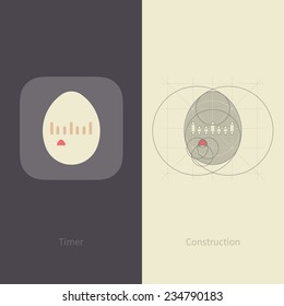 Vector Egg Timer Application Icon With Gird Construction.  Flat Design Style.