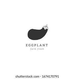 Vector eggplant icon. Isolated hand drawn vegetables. Healthy nutrition, vegetarians, vegans. Farm fresh products for market label, restaurant menu, grocery store identity.