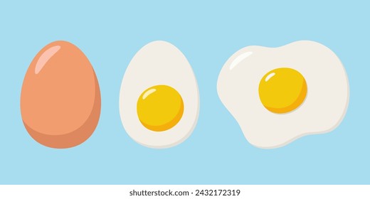 Vector eggs. Breakfast concept. Vector illustration. Isolated on a blue background. Flat design.	