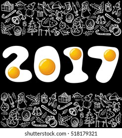 Huevos vectoriales números 2017, y objetos de Navidad y Año Nuevo