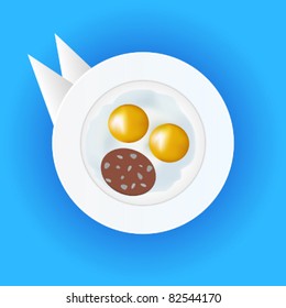 Vector eggs and sausage on a plate