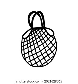 Vector ego bag illustration. Doodle mesh bag sketch. Market shopping bag, shopper, eco bag.