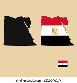 Mapa de esquema del sector del país del vector de Egipto con bandera fijada en un fondo plano. La silueta del mapa del país se puede utilizar para plantillas, informes e infografías.