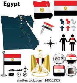 Vector of Egypt set with detailed country shape with region borders, flags and icons