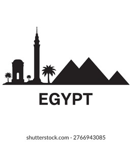 Vector Egypt skyline. Travel Egypt famous landmarks. Business and tourism concept for presentation, banner, web site. Vector black silhouette. with white background
