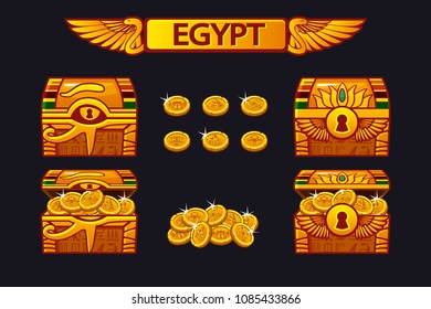 Vector Egypt treasure chest and golden coins