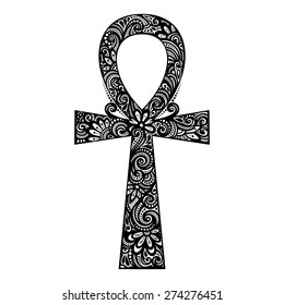 Vector Egyptian Cross (Ankh) with Decorative Floral Design