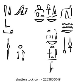 Vector Egyptian hieroglyphs hand drawn on white background