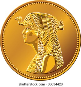 vector Egyptian money, gold coin of fifty piastres, featuring queen Cleopatra