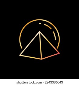 Vector Egyptian Pyramid with Sun concept outline colorful icon or symbol on dark background