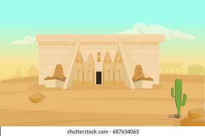 Vector Egyptian temple/ illustration famous temple in the desert 