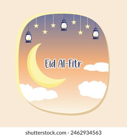 Vector Eid Al Fitr Mubarak with Light and Moon