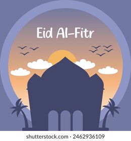 Vector Eid Al Fitr Mubarak with Sunset