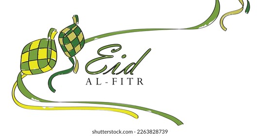 Vector Eid greeting with ketupat vector illustration, a traditional food from Indonesia