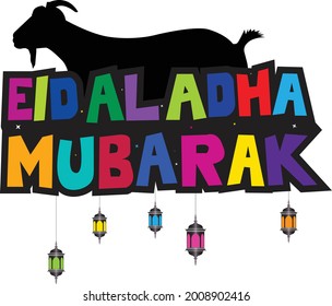 vector Eid greetings card. Eid typo and  vector goat.