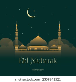 vector eid mubarak design with mosque and moon green