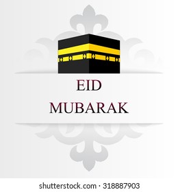 vector. eid mubarak greeting cards, muslim background, kaaba, mekka