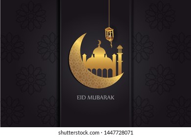Vector of Eid Mubarak Greeting with ornament traditional islamic. Vector Illustration