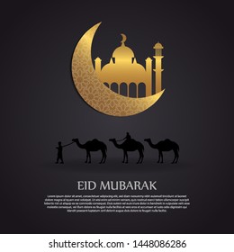 Vector of Eid Mubarak Greeting with ornament traditional islamic. Vector Illustration